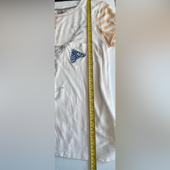 Postcards by Anthropologie T-shirt Size Large White Tan Stripes Floral Design - Picture 6 of 9